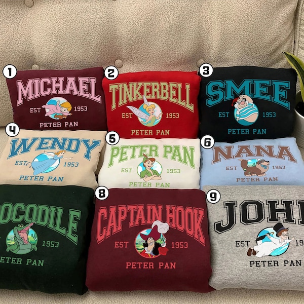 Personalized Peter Pan Characters Shirt | Vintage Disneland Peter Pan Sweatshirt | Tinker Bell Captain Hook Wendy John Michael Shirt