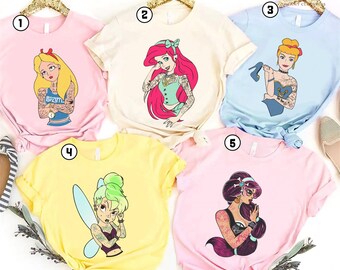 Princess Tattoo Shirt | Elsa Princess Shirt | Tattoo Cinderella Princess Shirt | Ariel Princess | Family Trip | Princess Birthday Shirt