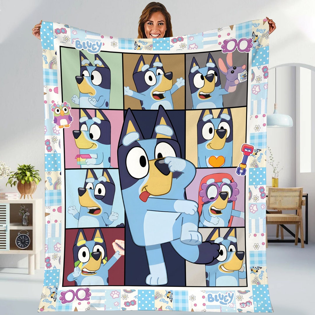 Personalized Bluey Blanket, Bluey Family Soft Cozy Fleece Throw