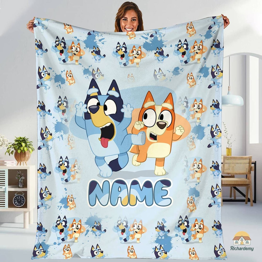 Personalized bluey blanket bluey family soft cozy fleece throw