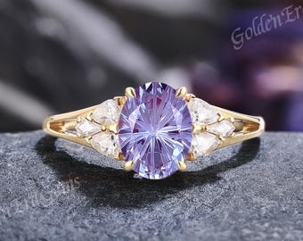 Fantasieschliff Alexandrit Verlobungsring Moissanit Cluster Eheringe für Frauen Zarte Sternschliff Ring Jahrestag Geschenk für Sie