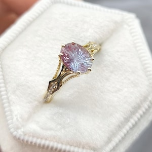 Fantasy Cut Alexandrite Engagement Ring Moissanite Accent Ring Gothic Alternative Wedding Ring Unique Promise Gift For Her