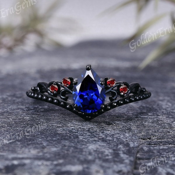 Dainty Pear Cut Blue Sapphire Engagement Ring Vintage Marquise Garnet Wedding Bridal Antique Handmake Custom Promise Ring for Women