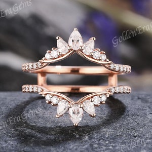 Art Deco Moissanite Doppel gebogener Ehering Roségold Moissanite Trauringe für Frauen EinzigartigeEnhancer Stapelbarer Ring Personalisiertes Geschenk
