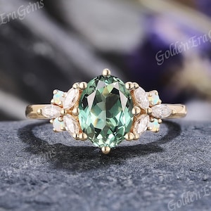Art Deco Grün Saphir Verlobungsring Gold Vintage Trauringe für Frauen Moissanite Opal Cluster Ringe Jubiläumsgeschenk für sie