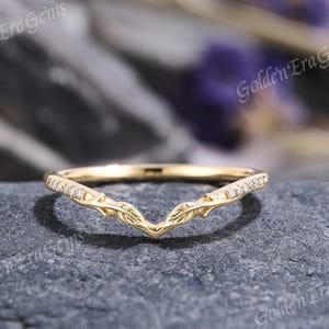 Natur Inspiriert Moissanite Gebogen Ehering Blattgold Reben Hochzeitsringe für Frauen Einzigartige Stapelbar Ring Chevron Band Jahrestag Geschenk