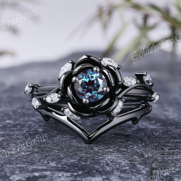 Black Gold Gothic Engagement Rings Unique  Wedding Rings Proposal Rings Bridal Wedding Ring Set Punk Engagement Rings Skull Rings For Women