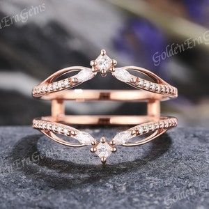 Einzigartige Moissanite Double Curved Wedding Band Rose Gold Moissanite RingEnhancer Stapelbar Passende Versprechen Benutzerdefinierte Trauringe für Frauen