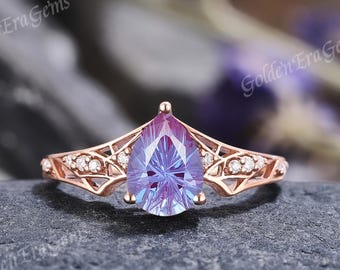 Einzigartige Fantasy Cut Alexandrit Verlobungsring Rose Gold Star Design Birne Hochzeitsringe für Frauen Halo Ring individuelles Geschenk für sie