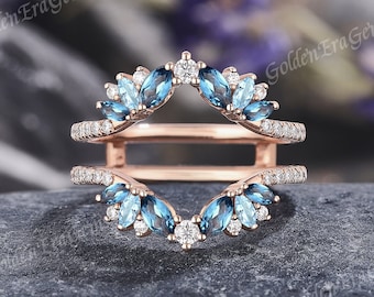Aquamarine Topaz Wedding Band: Gold Vine Ring Guard Enhancer