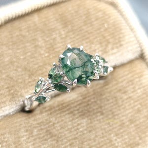Unique Moss Agate Engagement Ring Gold Nature Inspire Moss Agate Wedding Rings for Women Handmade Jewelry Promise Ring Anniversary Gift