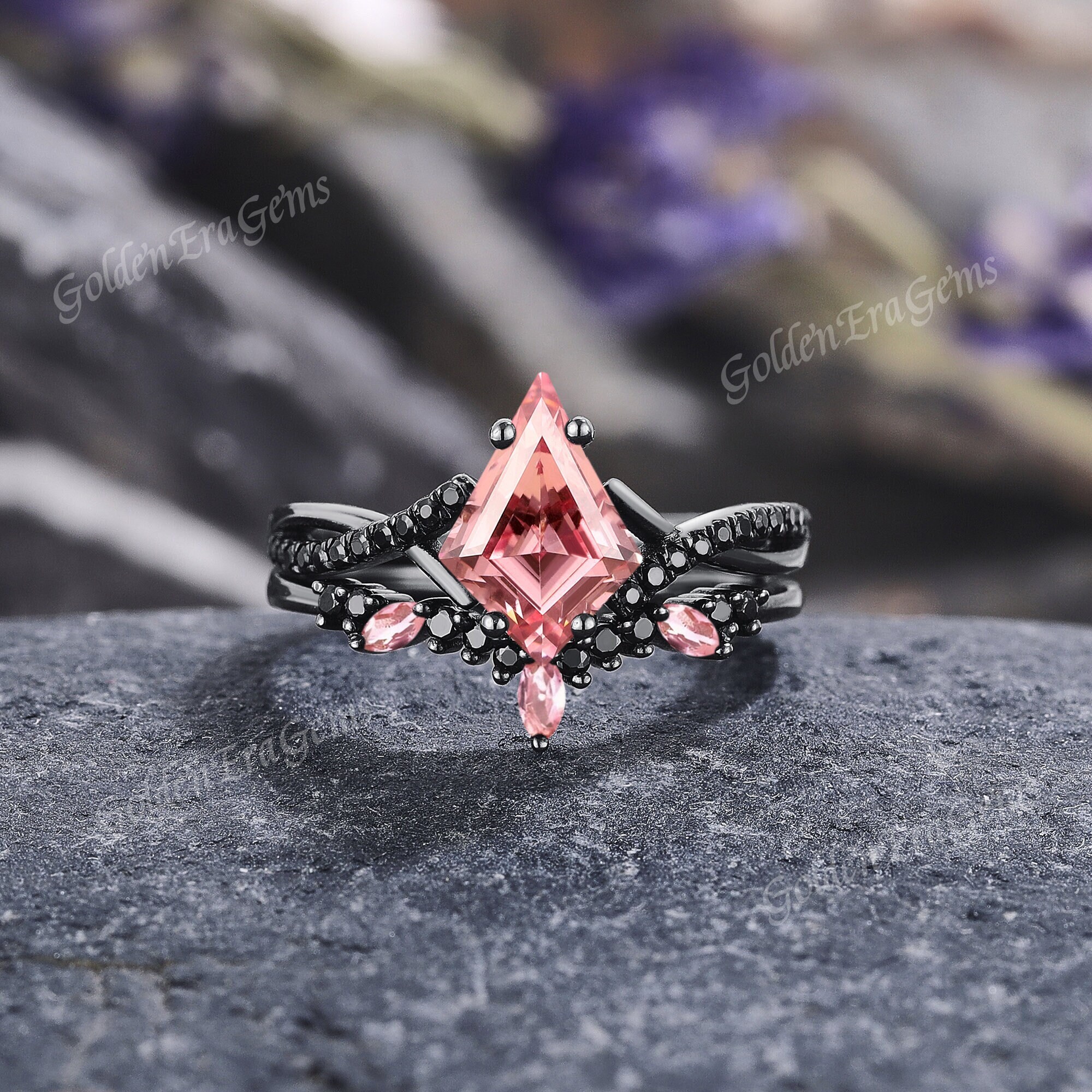 Black ring with pink stone new arrivals