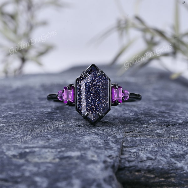 Galaxy Sandstone Engagement Ring Orion Nebula Promise Ring Bezel Set Baguette Amethyst Cluster Promise Jewelry For Women Anniversary Gifts