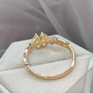 Unique Heart Peridot Lucky Clover Engagement Ring Nature Inspired Leaf ...