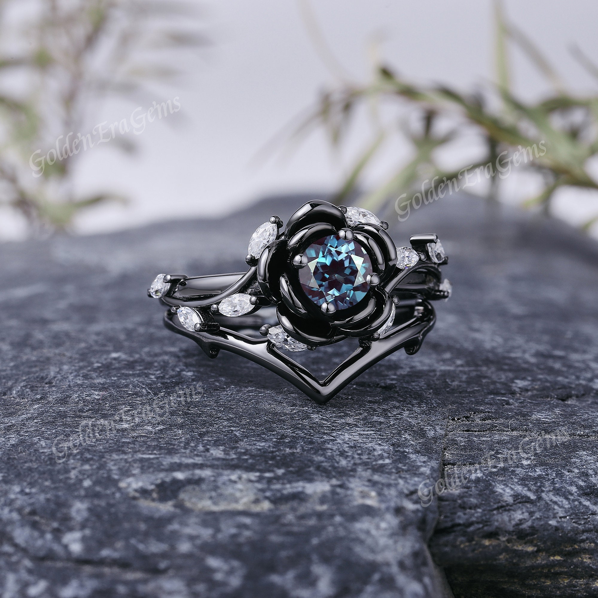 Black Gold Gothic Engagement Rings Unique Wedding Rings Proposal Rings ...