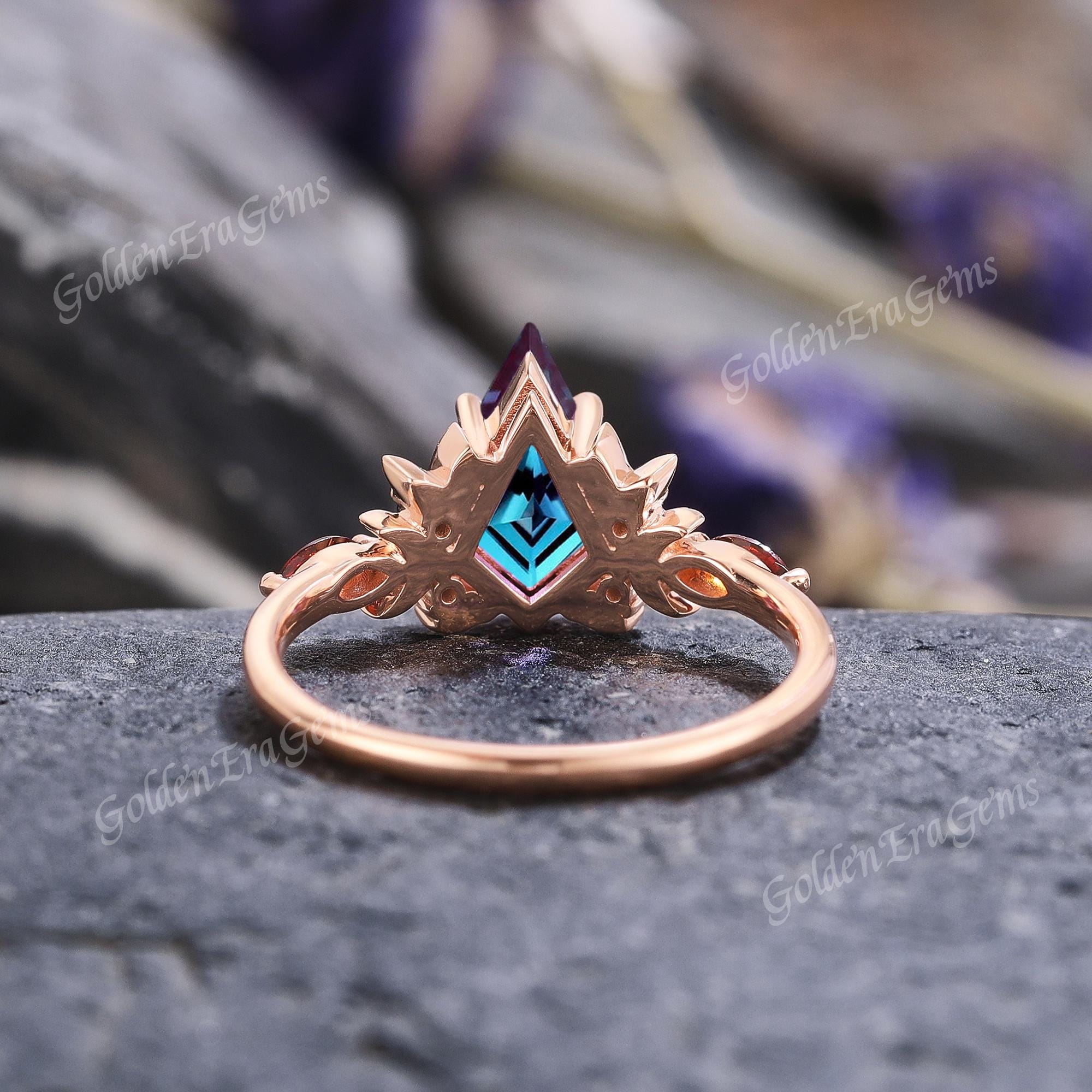 Gothic Alexandrite Engagement Ring Delicate Kite Wedding Rings for