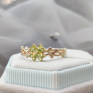 Unique Heart Peridot Lucky Clover Engagement Ring Nature Inspired Leaf ...