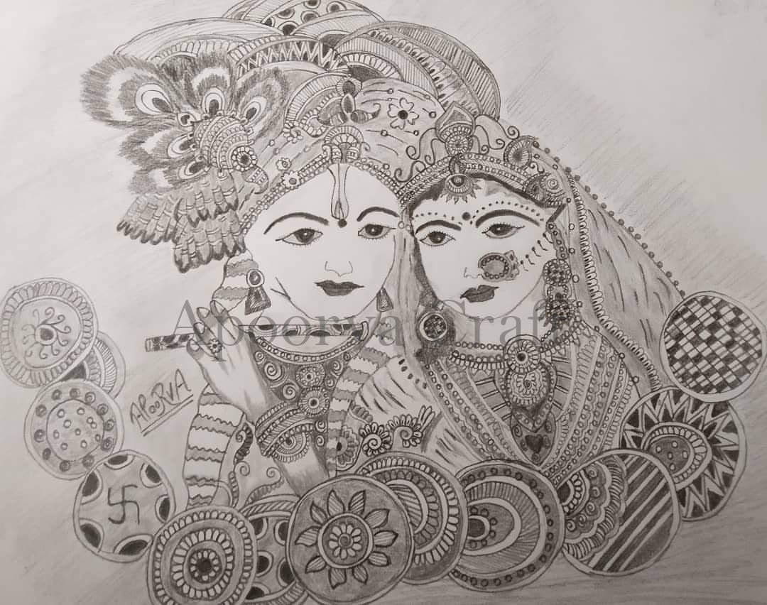 Radha Krishna Sketch Process I Pen Drawing I Line sketching - YouTube