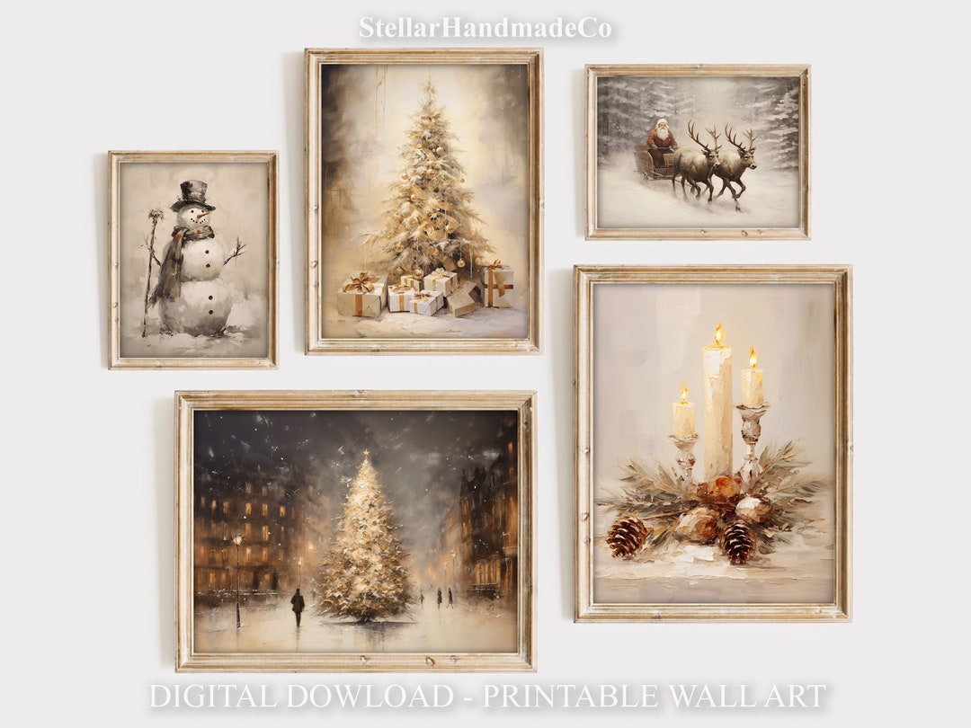 Christmas Winter Print Set, 5 Christmas Prints, Rustic Wall Decor ...