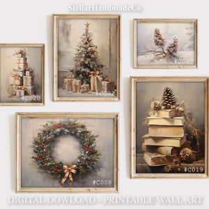 Christmas Winter Print Set, 5 Christmas Prints, Rustic Wall Decor ...