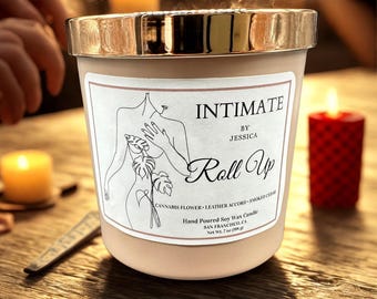 Cannabis Flower Candle, Leather & Cedar Luxury Soy Candle, Masculine Home Fragrance, Smoky Aromatherapy Candle, Roll Up - IntimatebyJessica