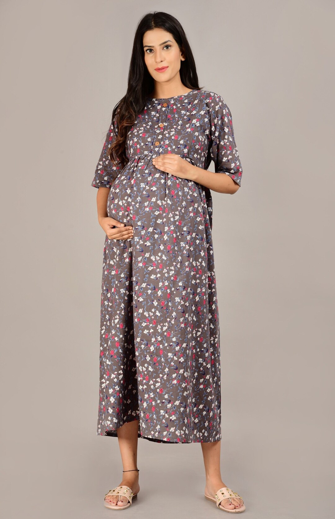 Pregnant Lady Dress Breast Feed Dress Round Neckline With Etsy