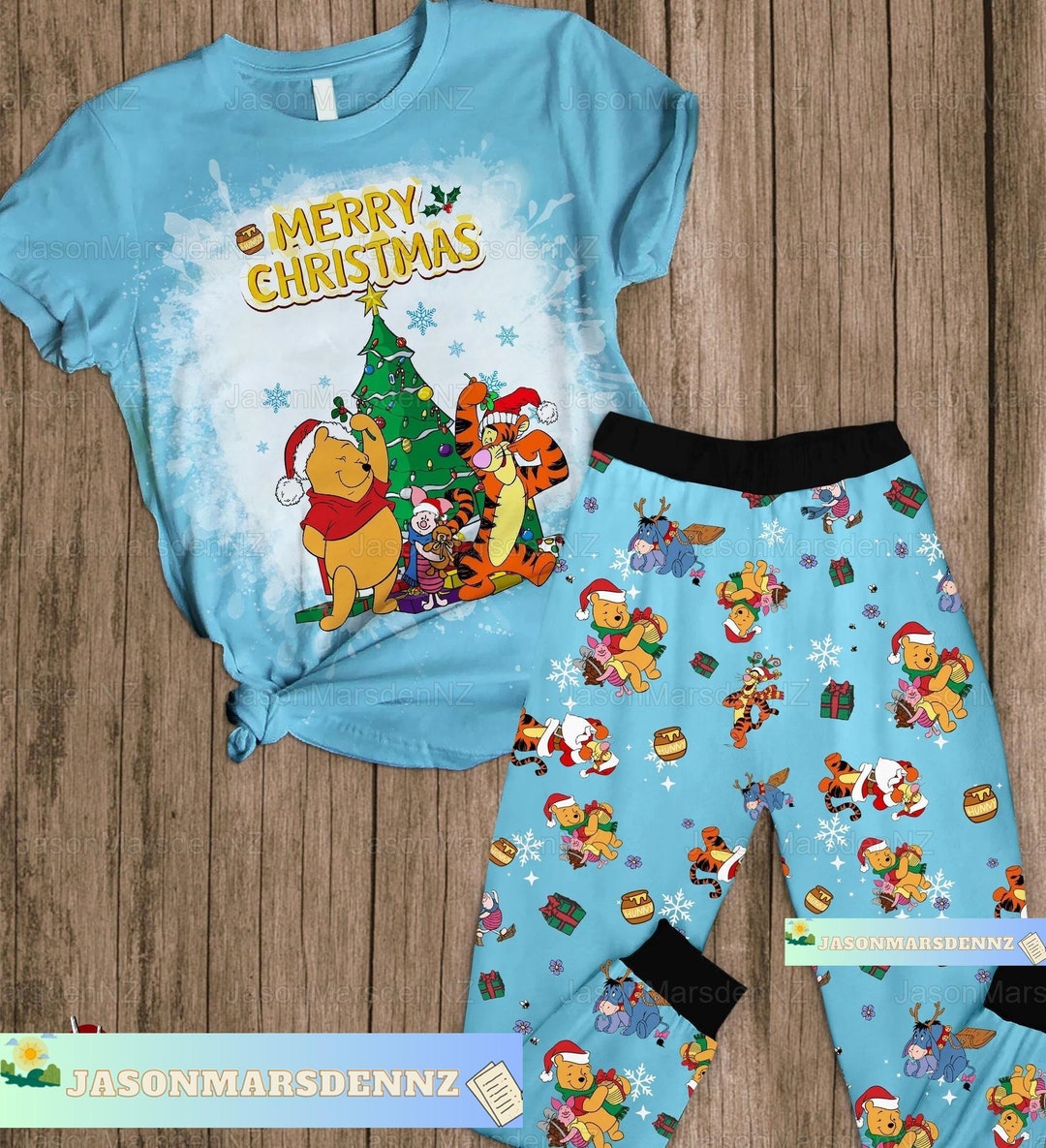 Christmas Winnie the Pooh Pajamas Set Funny Pooh Holiday Etsy