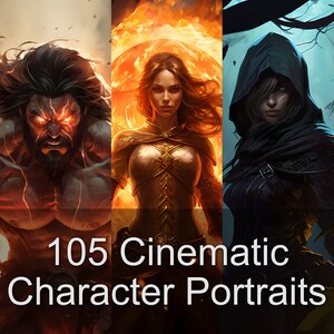 105 枚の映画のようなキャラクター ポートレート - ダンジョン マスター、ゲーム マスター、ストーリーテラー向けの TCG、DnD、RPG イメージ ポートレート コレクション