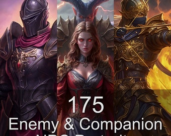 175 Enemy and Companion NPC Portraits - TCG, DnD, RPG Image Portrait Collection for Dungeon Master, Game Master, and Storyteller