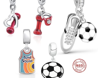 Soccer ball charm for Pandora bracelet, 925 sterling silver, dumble charm, sport charm