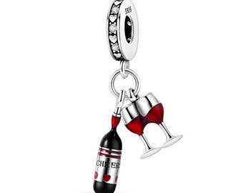 red wine charm for bracelet and necklace 925 sterling silver, drink charm, celebration charm