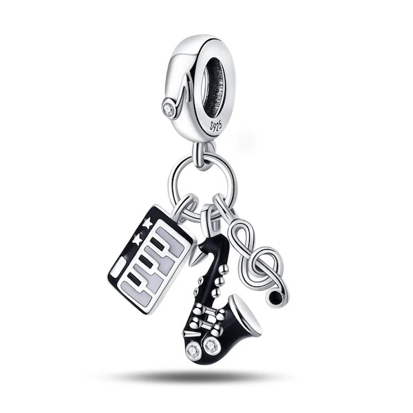 Saxophone charm 925 sterling silver fit for pandora bracelet and pendant