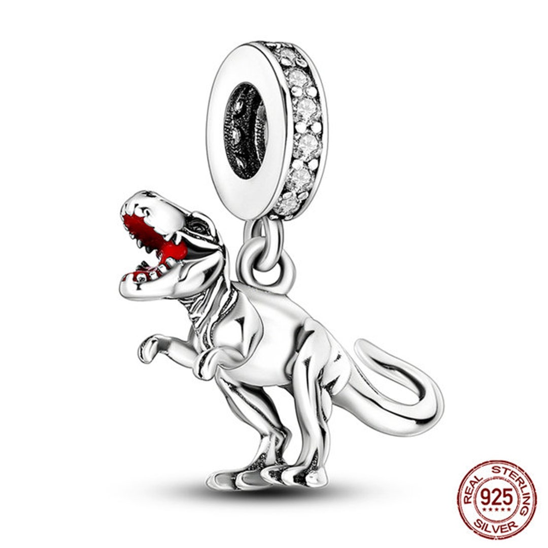 Realistic Tyrannosaur Dinosaur Charm For European Bracelets – S925 Sterling Silver With Zircon Accents
