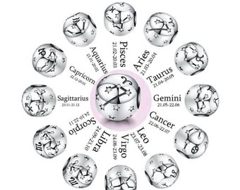 zodiac charm, 12 star signs charm, silver charm for bracelet