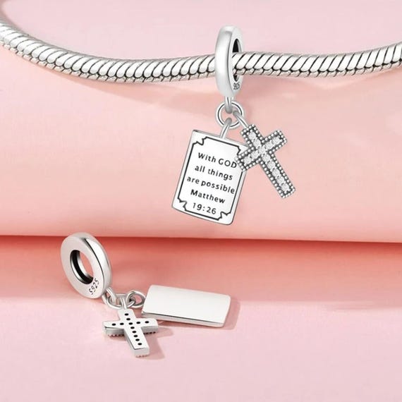パンドラブレスレットに合う、十字架付き聖書チャーム 925