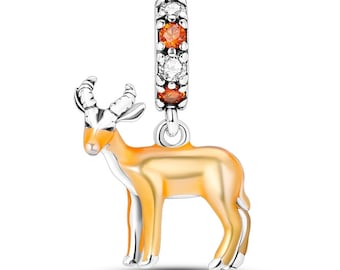 deer charm for bracelet Pandora 925 sterling silver, animal charm,