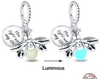 glow in the dark charm fit for pandora bracelet 925 sterling silver, firefly charm