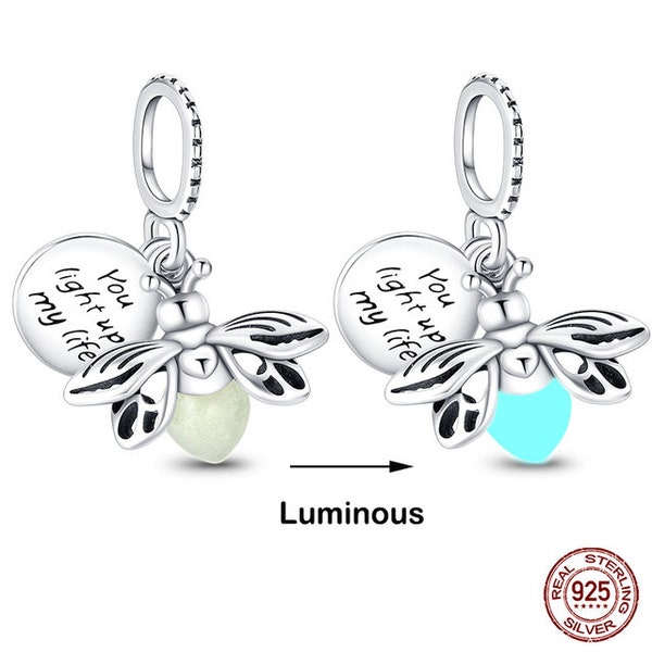 glow in the dark charm fit for pandora bracelet 925 sterling silver, firefly charm