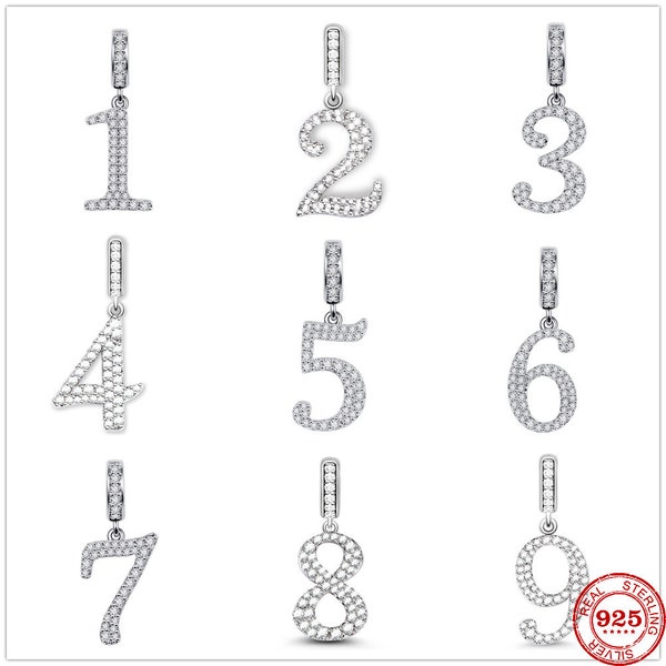 number charm for Pandora bracelet, 925 sterling silver