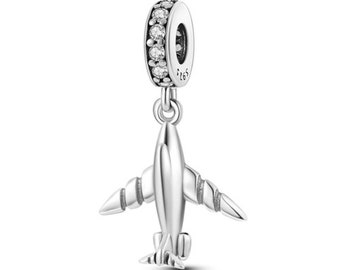 airplane charm for Pandora bracelet, travel charm, 925 sterling silver