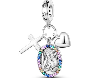 The Virgin Maria charm with cross fit for pandora bracelet 925 sterling silver