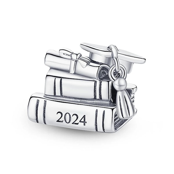 Charm de graduación 2024 apto para pulsera pandora plata de ley 925