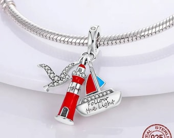 lighthouse with boat charm fit for Pandora bracelet 925 sterling silver