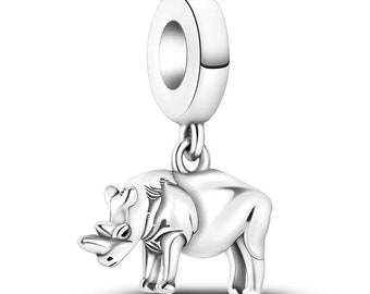 Rhino charm 925 sterling silver for bracelet and pendant, animal charm