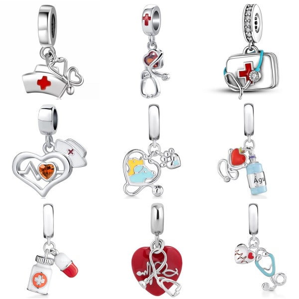 Breloque médecin, breloque infirmière, breloque médecine, breloque argent pour bracelet