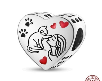 cat charm 925 sterling silver for bracelet, pet charm