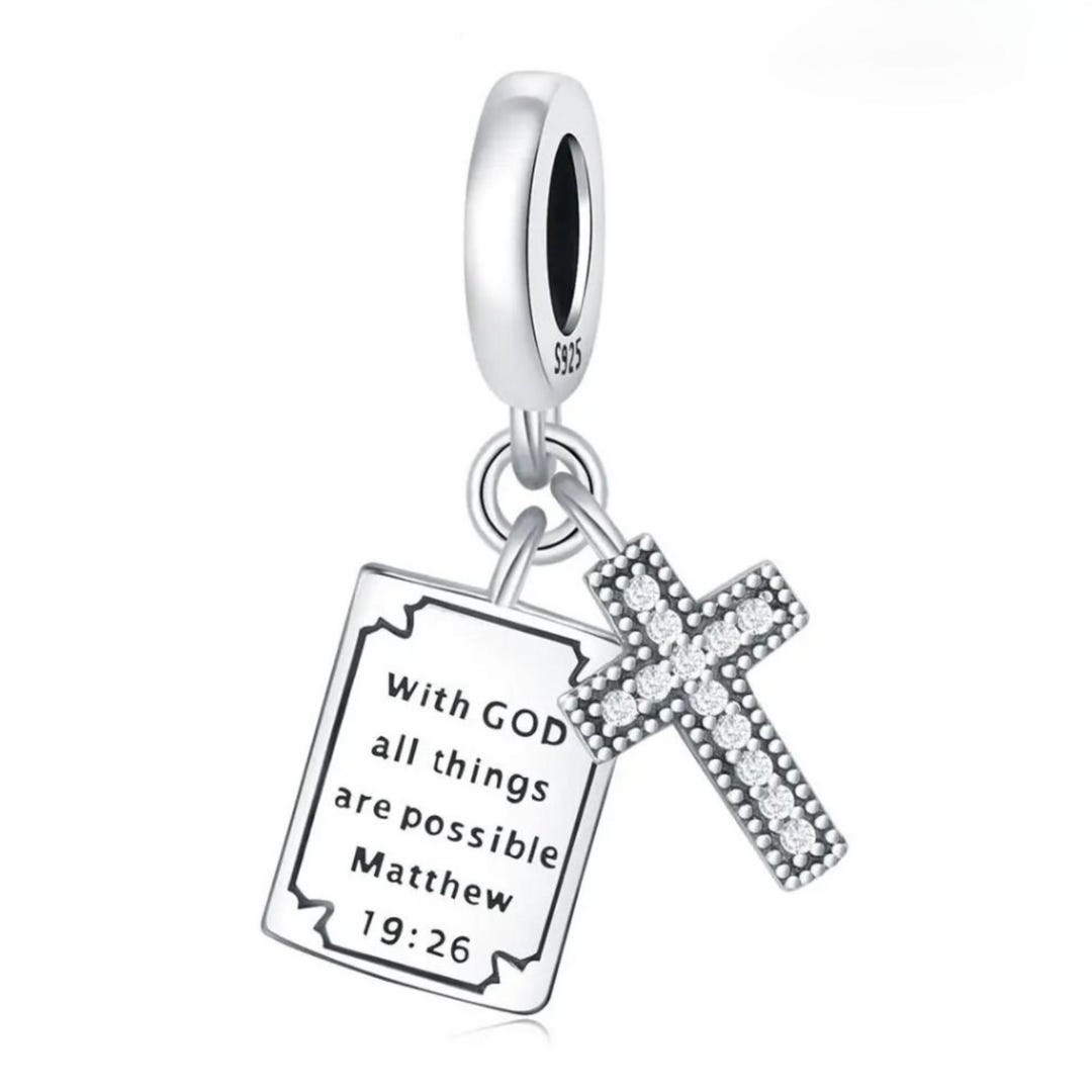 Bible Charm With Cross 925 Sterling Silver Fit for Pandora Bracelet