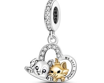 cat and dog charm for bracelet Pandora 925 sterling silver, best friend pet charm
