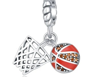 basket ball charm with net for bracelet and pendant 925 sterling silver