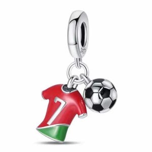 soccer jersey charm 925 sterling silver number 7 with ball for bracelet and necklace